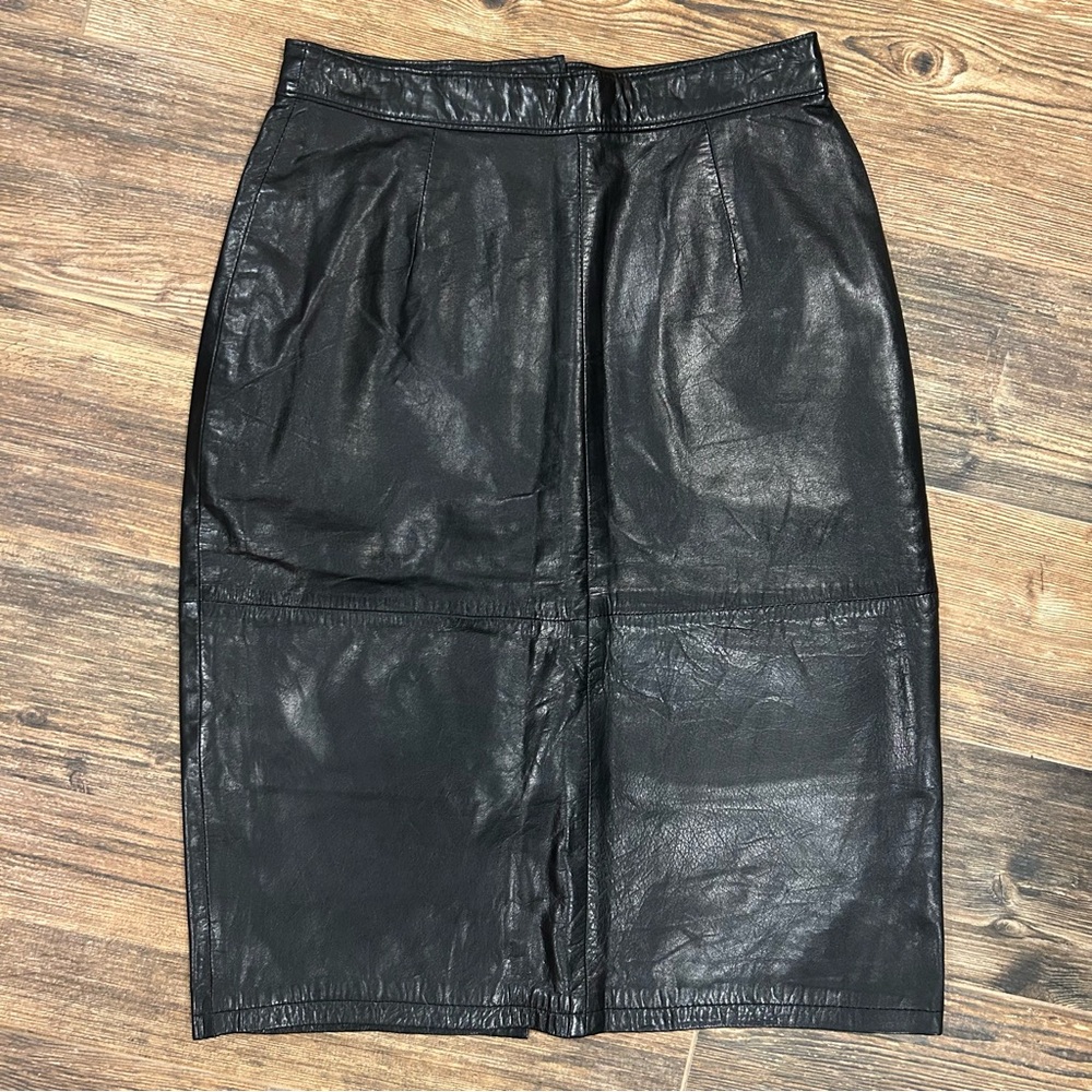 Vintage Georgetown Leather Design Black Leather Pencil Skirt – Size 7/8